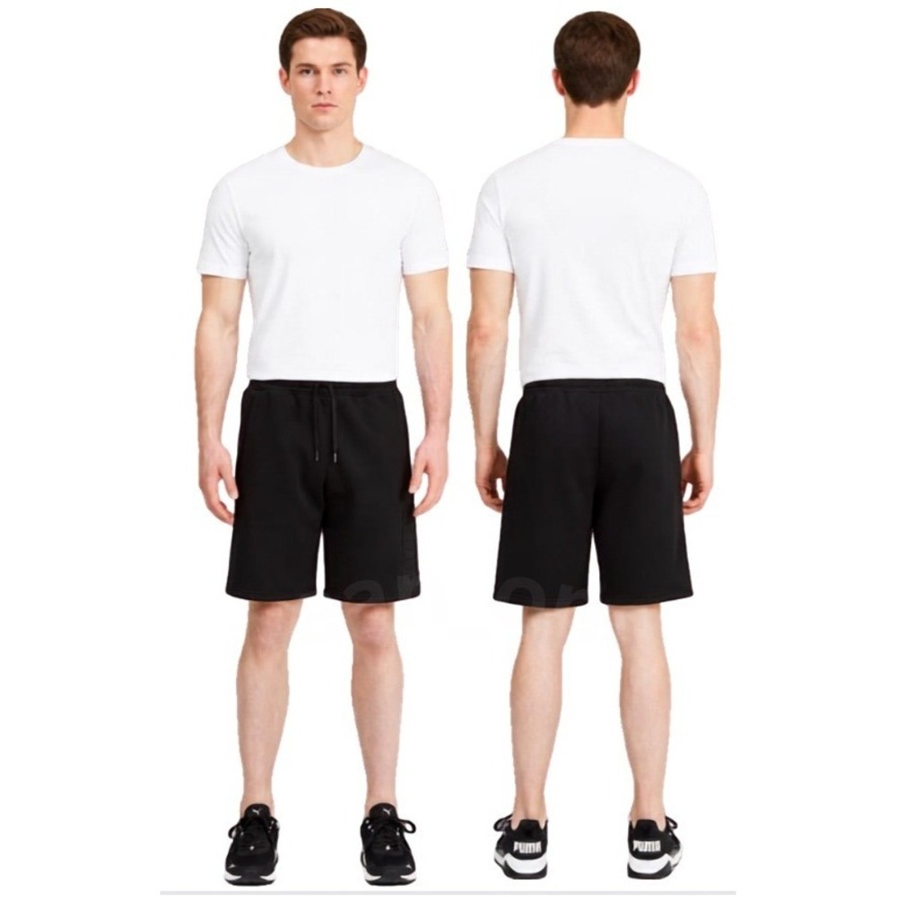 PUMA Men's Black Embossed Logo Fleece Sweat Shorts Size Large